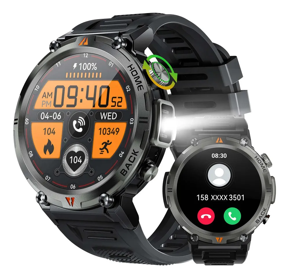 Reloj militar inteligente con monitor de ritmo cardíaco y sueño Ke3vayotoy