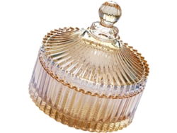 Dulcera Redonda De Vidrio Amarillo Con Tapa, Ideal Para Guardar Aperitivos Y Frutos Secos.