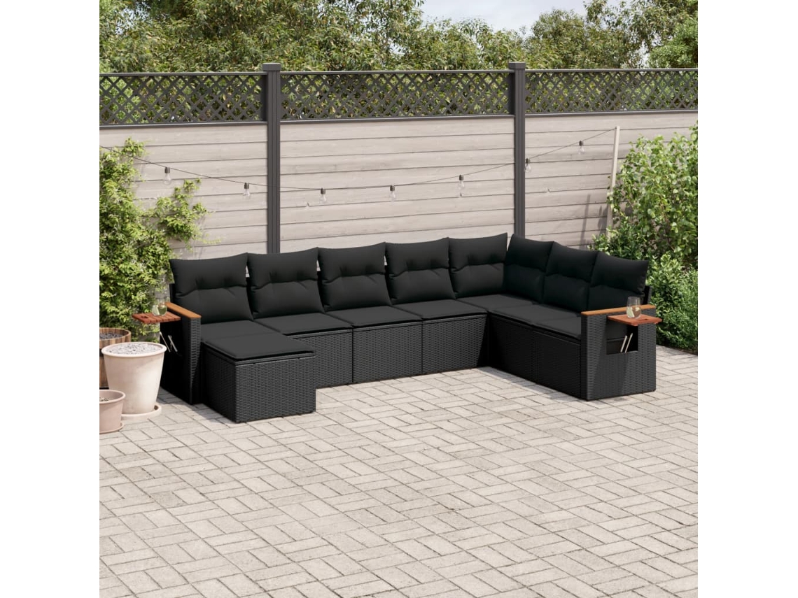 Conjunto de sofá de jardín de 8 piezas con cojines en mimbre sintético negro de DKD Home Decor