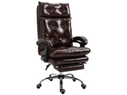 Silla de oficina ergonómica con altura regulable, respaldo reclinable y reposapiés retráctil, en color marrón.