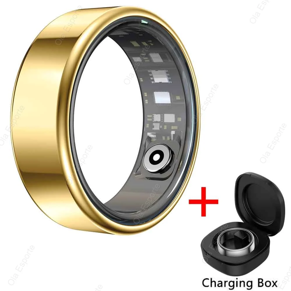 (oro, Estuche De Carga, Talla 14) Anillo Inteligente, Monitorización De Frecuencia Cardíaca Y Oxígeno En Sangre, Resistente Al Agua.