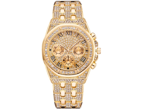 VEANXIN Relojes para hombre Estilo Hip Hop Relojes de pulsera con diamantes completos-Oro