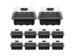 Paquete De 10 Bandejas De Germinación De 12 Celdas Con Cúpula Transparente De Humedad Ajustable Y Bandejas Base Para Germinación.