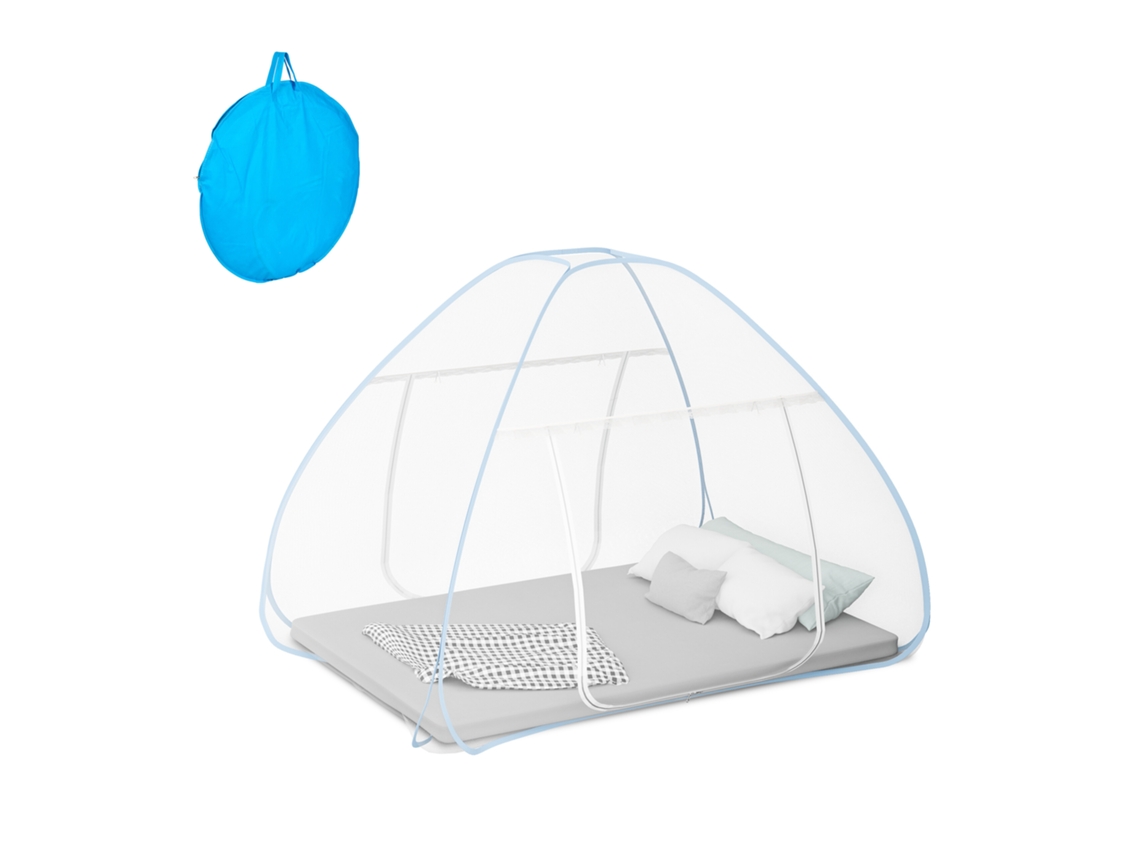 Relaxdays Mosquitera Cama Plegable, 150x150x200 Cm, Malla Antimosquitos Pop Up, Portátil, Poliéster, Blanco Y Turquesa