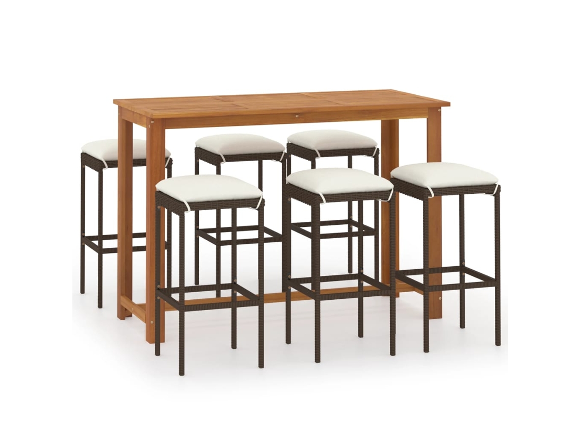 Maison Exclusive - Conjunto De Bar Para Jardín 7 Piezas Con Cojines Marrón
