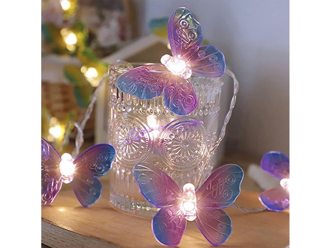 Luces De Cadena Mariposa Led, 3m Operadas Por Batería, 20 Luces Moradas Para Decoración De Hogar, Jardín Y Fiesta
