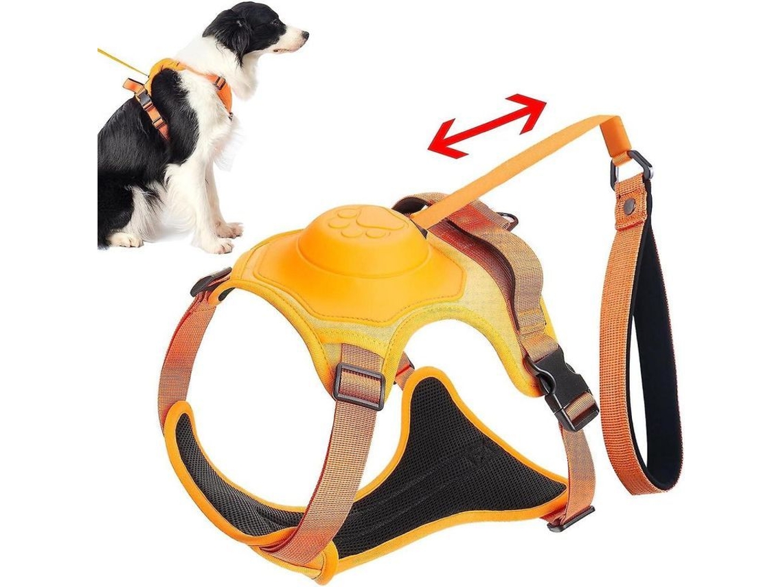 Arnés Para Perros Con Correa Retráctil 2 En 1, Reflectivo, Ajustable Con Mango De Control Y Malla Transpirable Xl Naranja