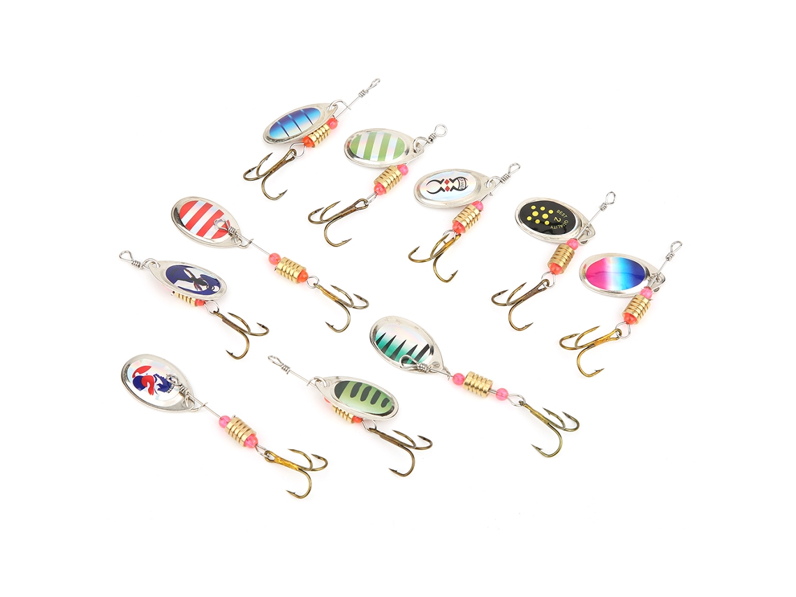Señuelo artificial con anzuelo metálico y lentejuelas giratorias, accesorio de pesca (sin marca).