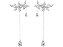 2pcs Pendientes De Hojas De Plata 925 Colgantes Con Cadenas Y Piedras Cz Elegantes Para Mujer
