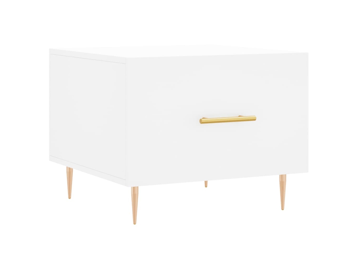 Mesa de centro con cajón, diseño moderno y contemporáneo, 50 x 50 x 40 cm, madera industrializada blanca y hierro, Dec037881