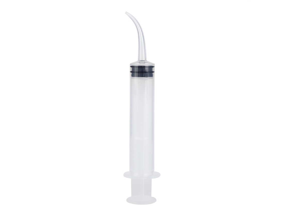 Jeringa de irrigación dental desechable con punta curva, 12 cc, 10 unidades, para uso profesional.