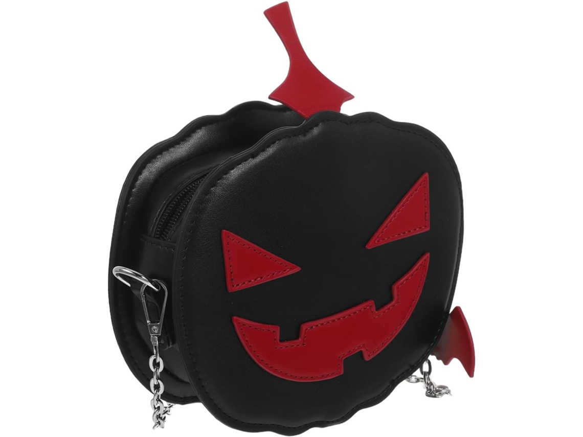 Bolsa de ombro feminina em PU com estampa de abóbora de Halloween e corrente, design original e espaçosa.