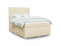 Cama Box Spring Con Colchón Tela Color Crema 160x200 Cm