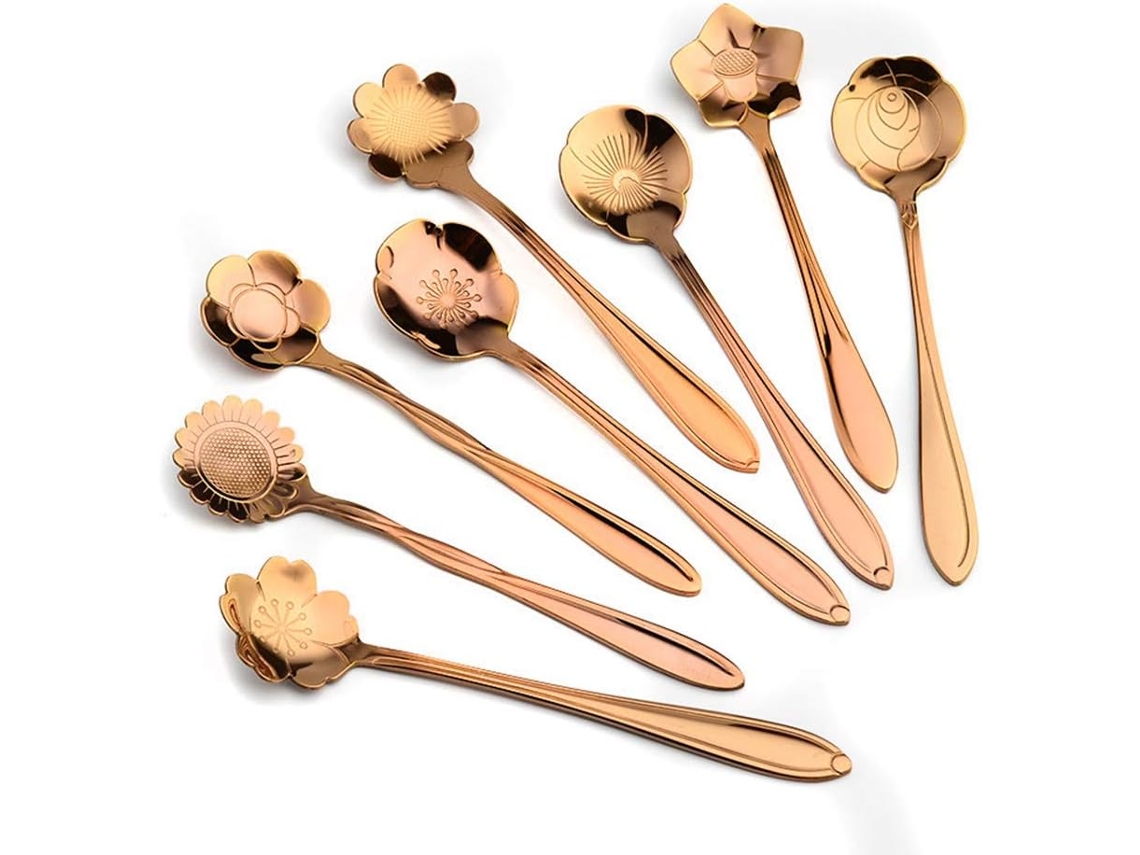 Juego de 8 cucharas con forma de flor, acero inoxidable NEVEANCE