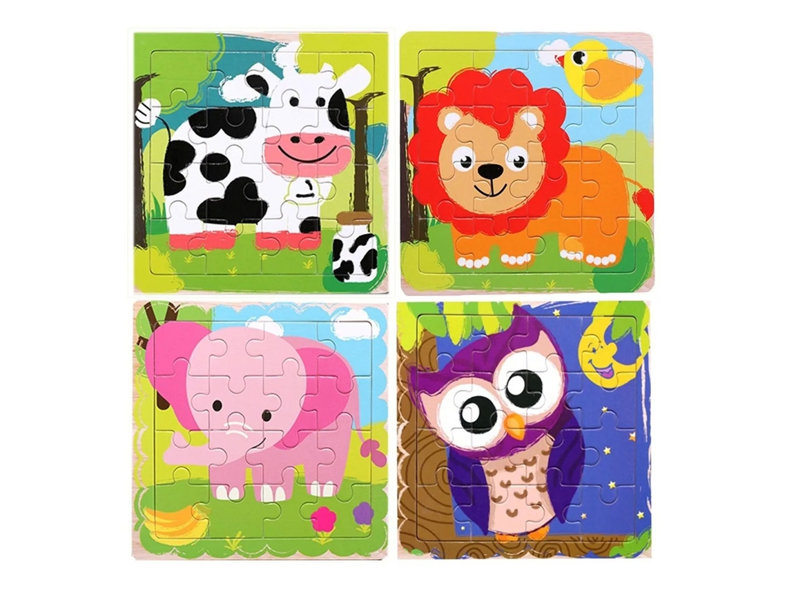 Juego De Rompecabezas De Animales De Madera De 4 Piezas, Juguete Educativo Colorido Para Niños.