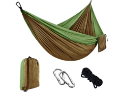 Hamaca Individual Chrui Con Cuerda De 2 M Y Mosquetón, 270 X 140 Cm (verde Oliva, Camello)