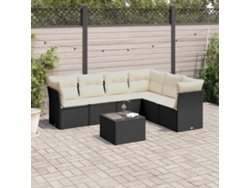 Conjunto de sofá de jardín de 7 piezas con cojines de mimbre negro de DKD Home Decor