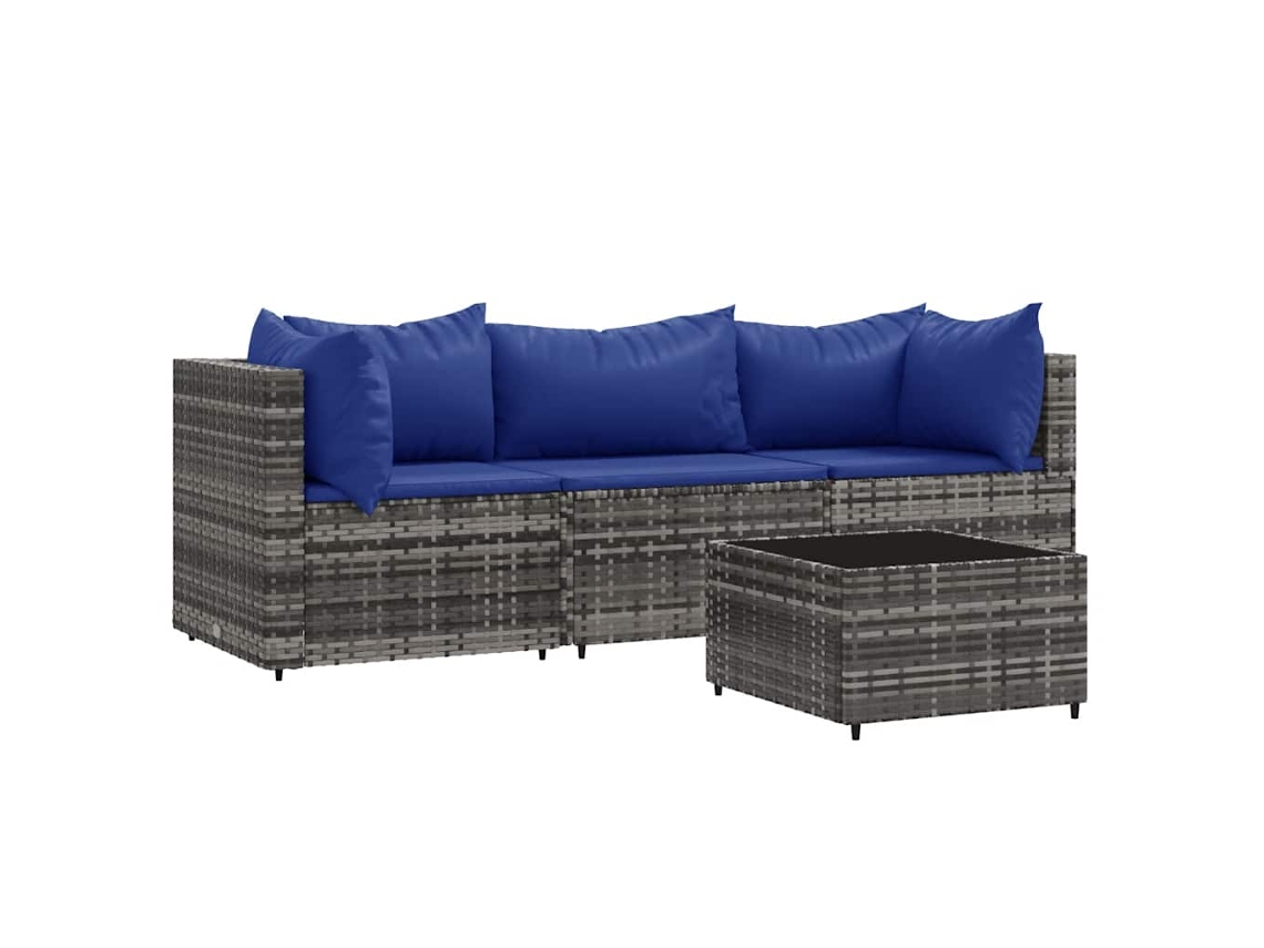 Maison Exclusive - Set De Muebles De Jardín 4 Pzas Y Cojines Ratán Sintético Gris