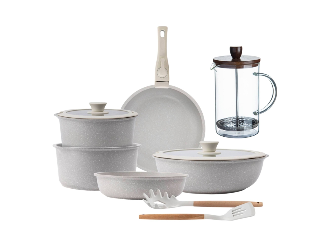 Batería De Cocina,ø18ø20ø26 Cm, De Aluminio Fundido Click&cook  San Ignacio (10 Piezas) Con  Cafetera