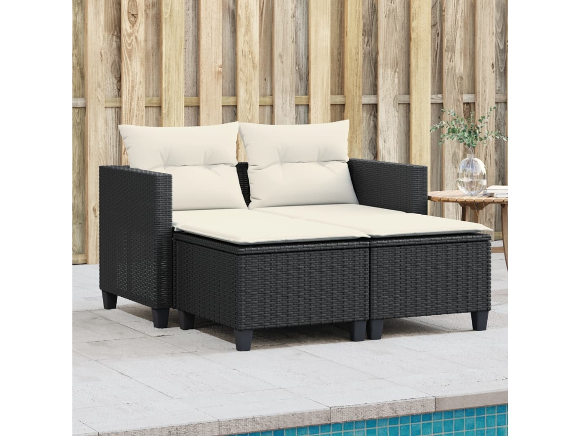 Sofá de jardín de 2 plazas con bancos en mimbre negro, Dkd Home Decor