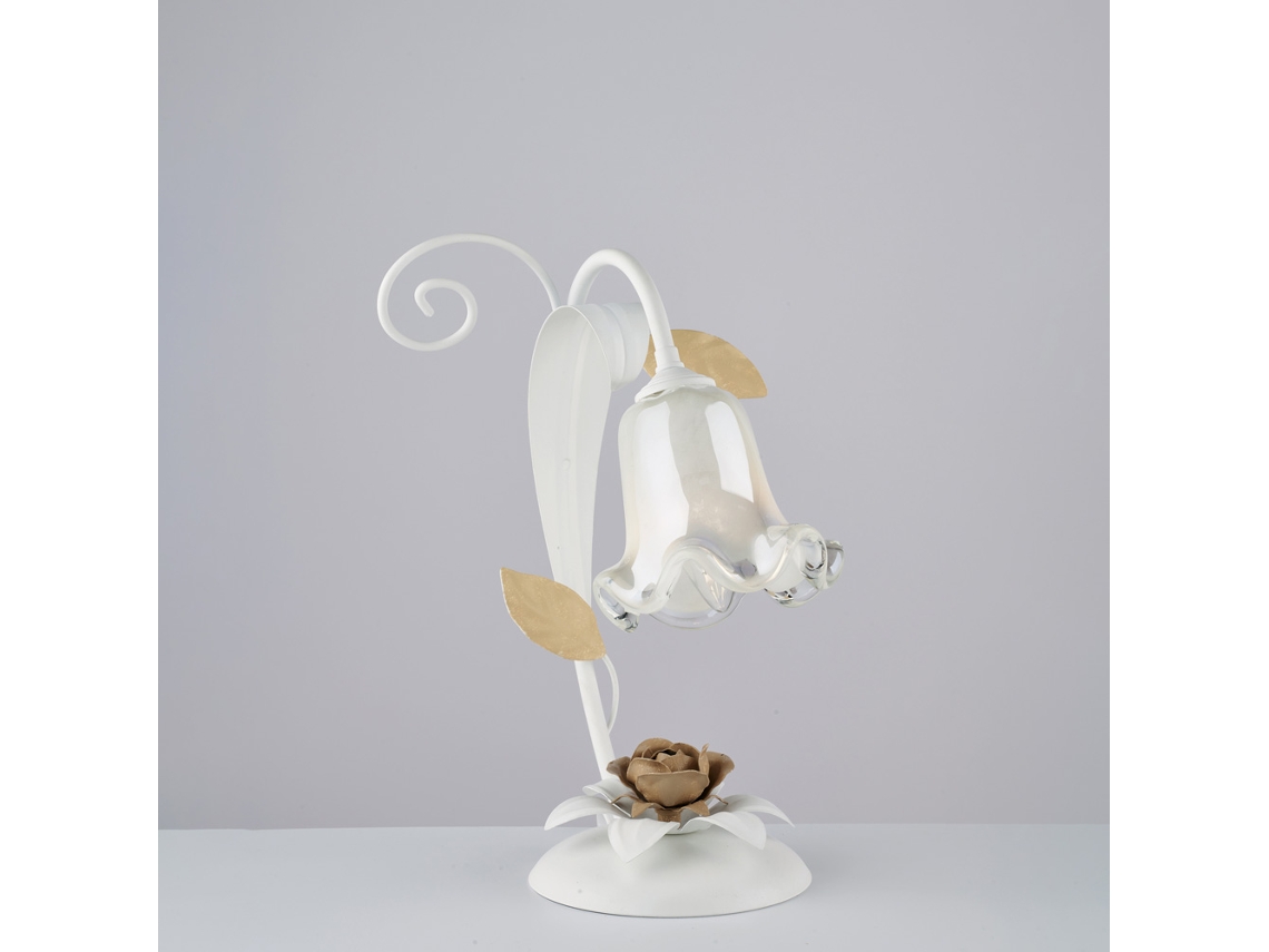 Cesto - Lámpara De Mesa Shabby De Hierro Lacado Blanco 1 Luz Al.34 - Ø25 - Bl274-lt-bco