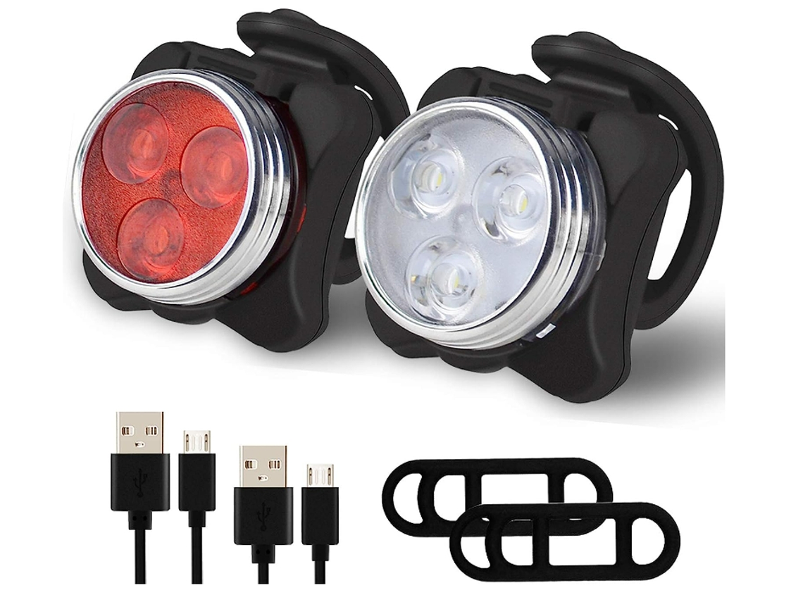 Juego Luces Bicicleta Usb Recargable Ipx8 Mtb/carretera Negro