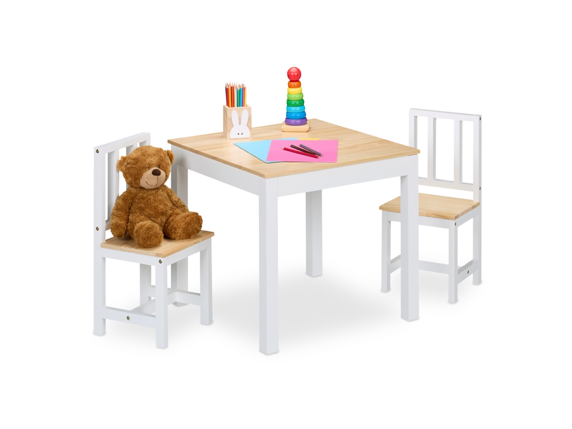 Grupo De Assentos Relaxdays, 3 Peças, Mesa Com 2 Cadeiras, Para Crianças, Conjunto Infantil, Branco/natural