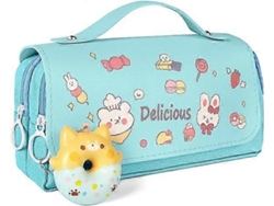 Bolsa De Lápices De Gran Capacidad, Con Múltiples Compartimentos, Papelería De Oficina, Bolsa De Cosméticos, Donut Azul SIURN