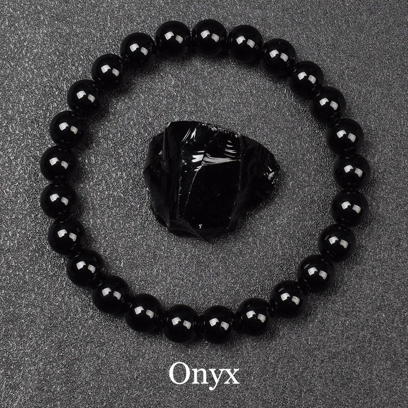 Pulsera De Cuentas De Piedra Natural (19 Cm, Ónix), Amuleto Curativo De Yoga Y Reiki, Pulsera De La Suerte