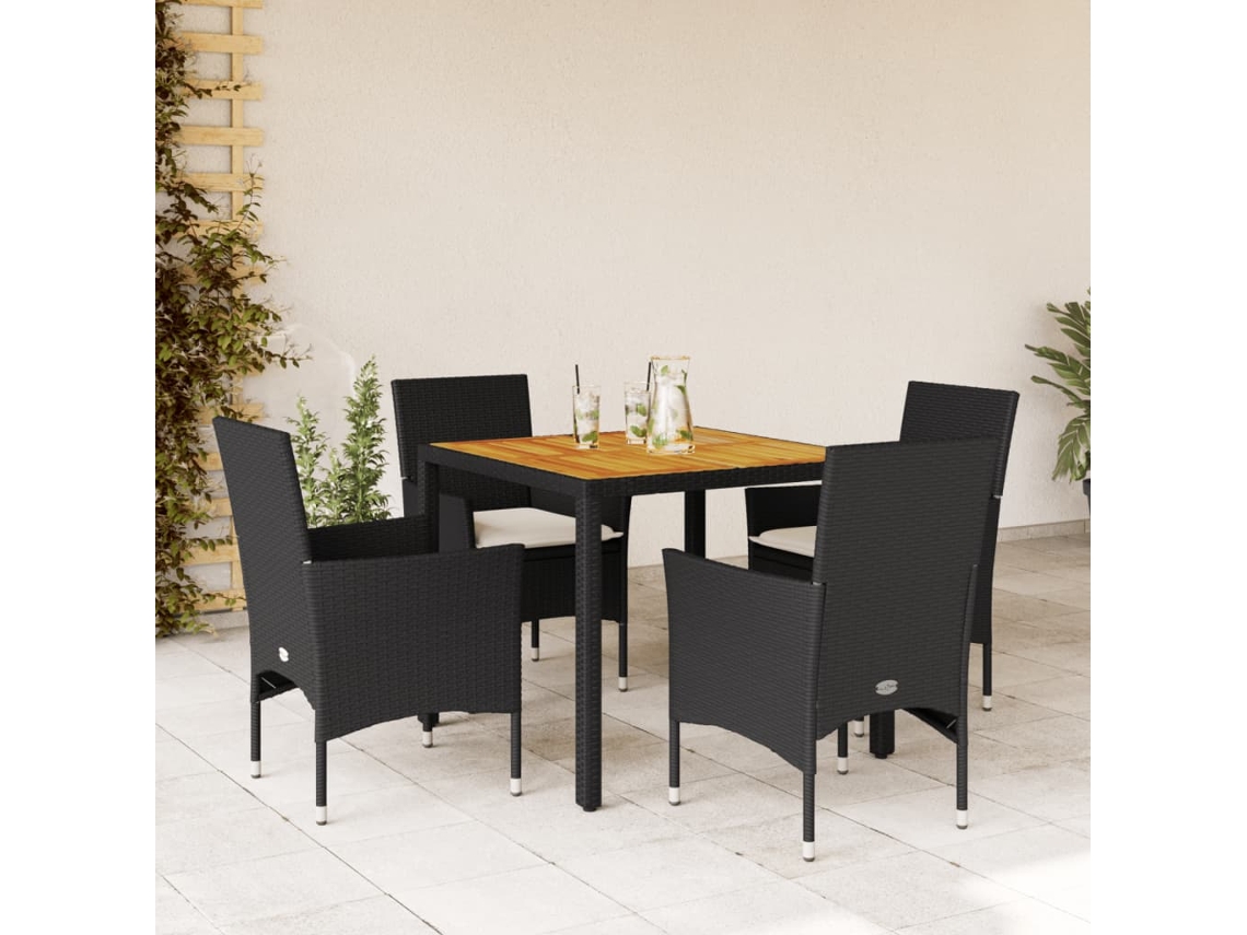 Juego de comedor de jardín de 5 piezas con cojines de mimbre de acacia negra de DKD Home Decor