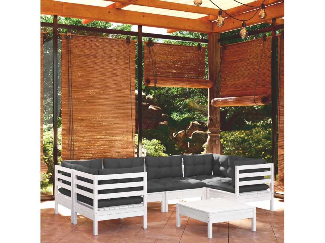 Conjunto de jardín de 7 piezas con cojines de pino blanco de DKD Home Decor