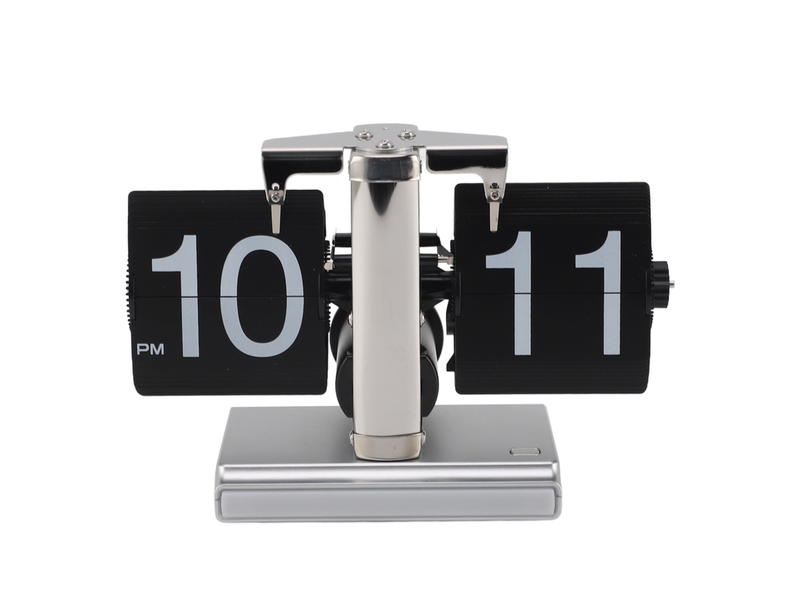 Reloj de escritorio digital retro Baok con giro automático y luz ambiental LED, funciona con pilas, color negro, para el hogar y la oficina.