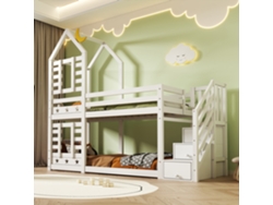Cama infantil, modelo Litera Casa del Árbol con cajones y protección anticaídas, 90