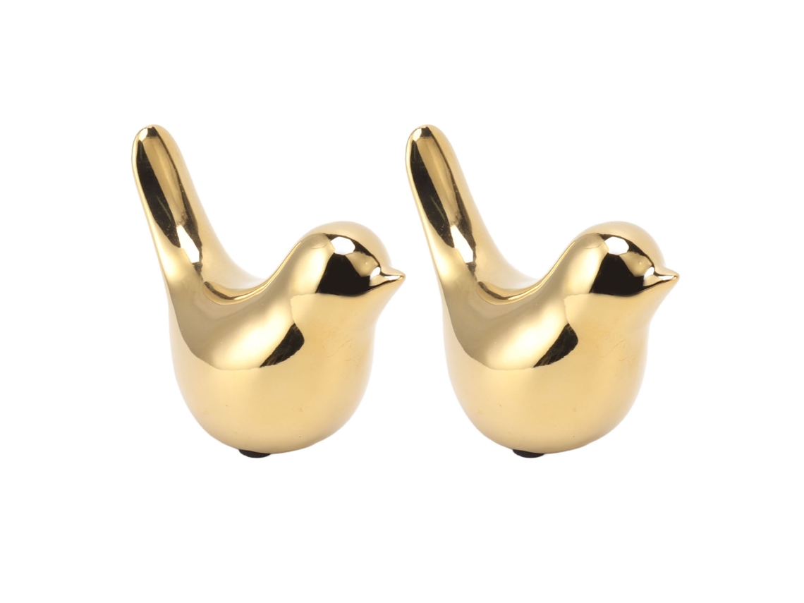 2 Piezas De Decoración De Pájaros De Cerámica Galvanizada Estilo Nórdico Abstracto Moderno Para Mesa Del Hogar, Regalo, Grande, Dorado