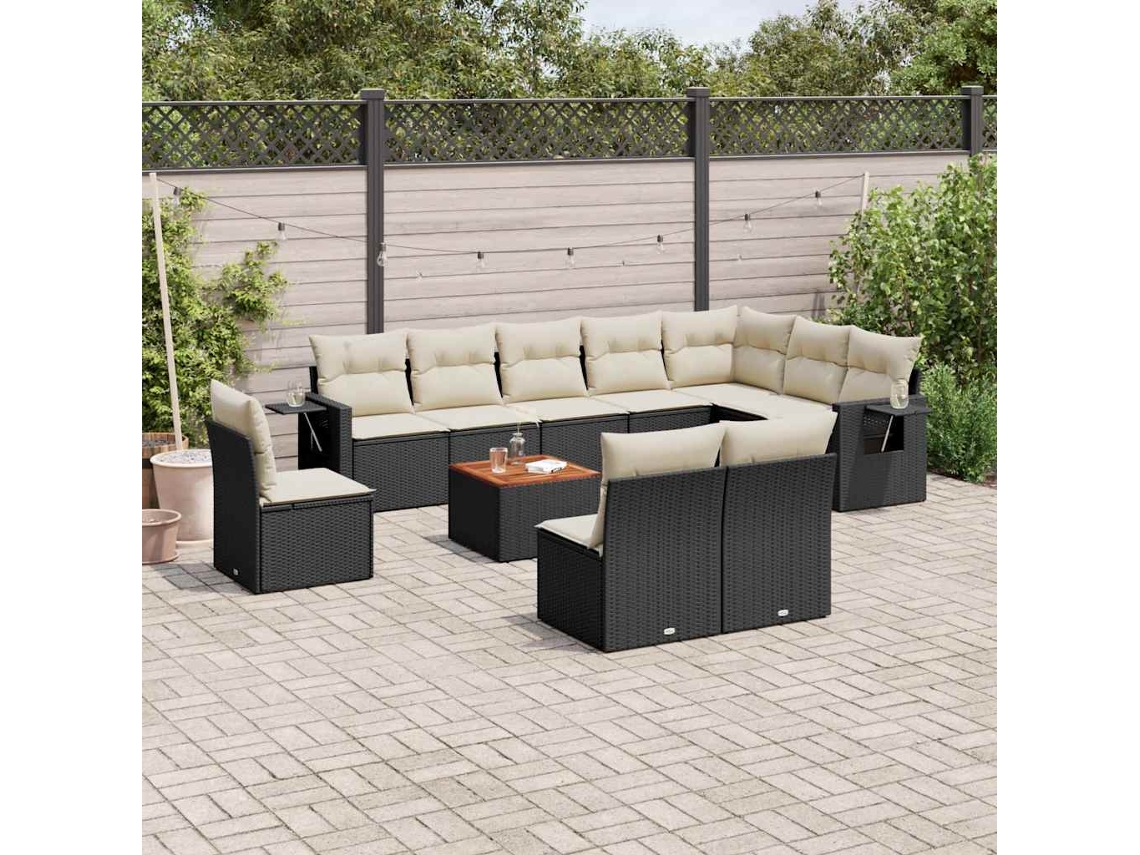 Conjunto de sofás de jardín de 11 piezas DKD Home Decor con cojines de mimbre negros