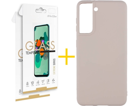 Carcasa y 2 Protectores de Pantalla de Vidrio Samsung S21 Plus SKYHE Silicona Líquida Rosa