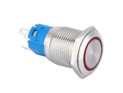 Botón LED metálico rojo de 16 mm y 12 V con reinicio automático.