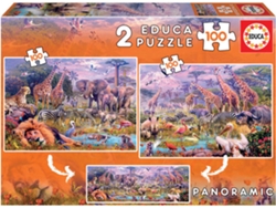Puzzle EDUCA Junior 2x100 Animales salvajes (Edad Mínima: 6 Años - 200 Piezas)