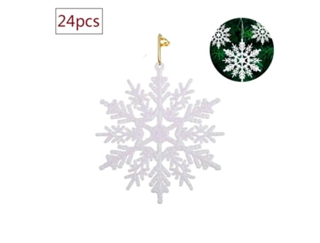 24 decoraciones para árboles de Navidad con copos de nieve, decoraciones para árboles de Navidad con purpurina blanca.