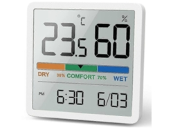 Termómetro e higrómetro digital de sobremesa GOKOCO con monitor de temperatura y humedad, medidor de humedad preciso y reloj con termómetro ambiental.