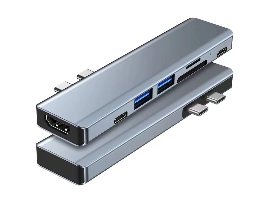 Concentrador USB C 7 en 2 para MacBook Air Pro M1 (paquete de 2) con adaptador USB C HDMI 4K, lector de tarjetas SD/TF USB 3.0 plateado.
