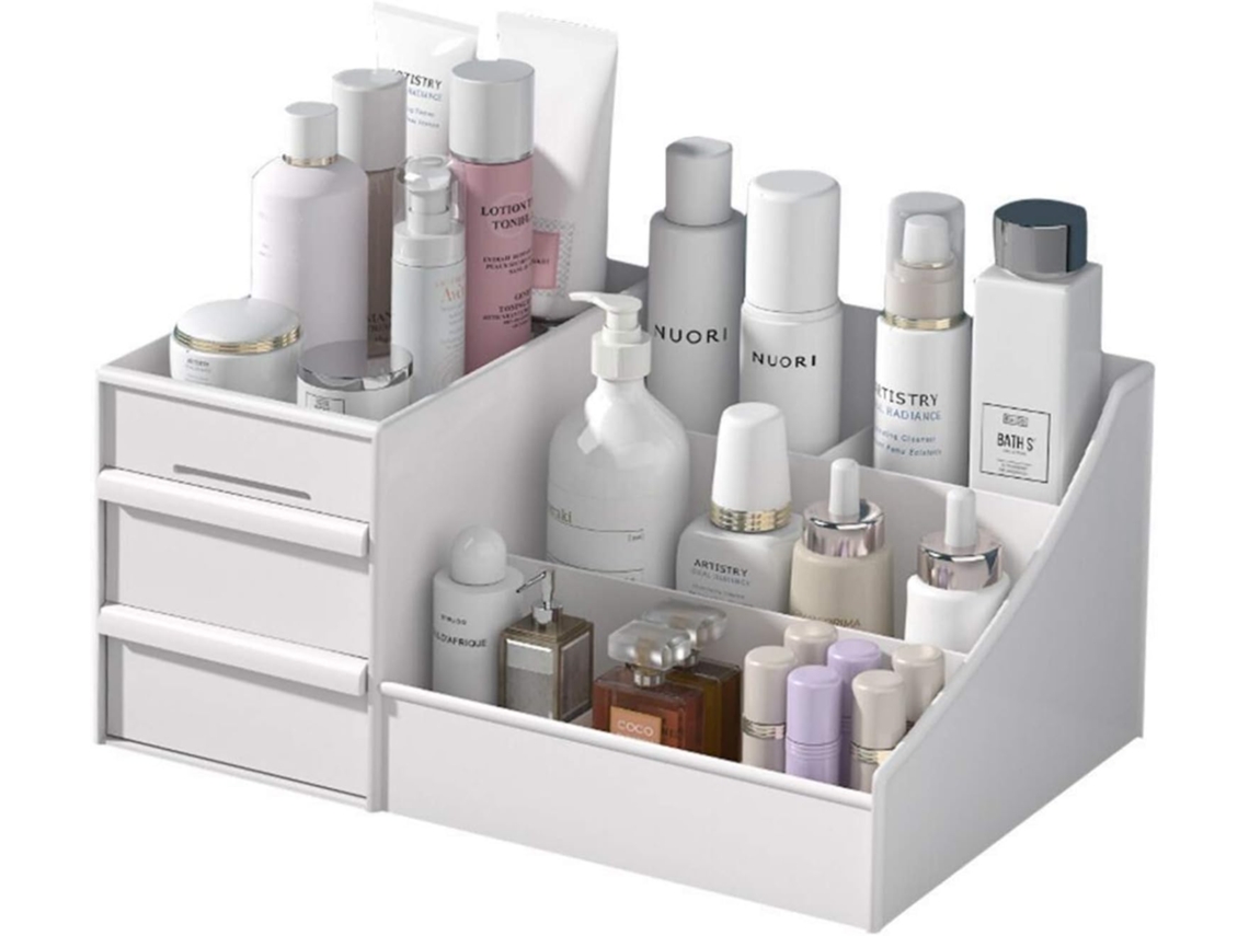 XYVONA Organizador De Maquiagem Elegante Para Vaidade, Caixa De Maquiagem De Design Chique Com Gavetas Profundas Para Penteadeira, Bancada, Banheiro, Branco,
