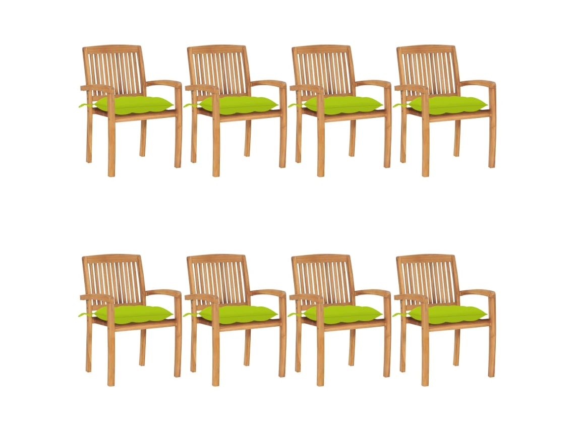Sillas de jardín apilables DKD Home Decor de 8 piezas con cojines de teca maciza