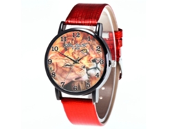 Reloj De Cuarzo Con Correa De Cuero Pu Para Hombre Y Mujer, Diseño León Tigre, Rojo