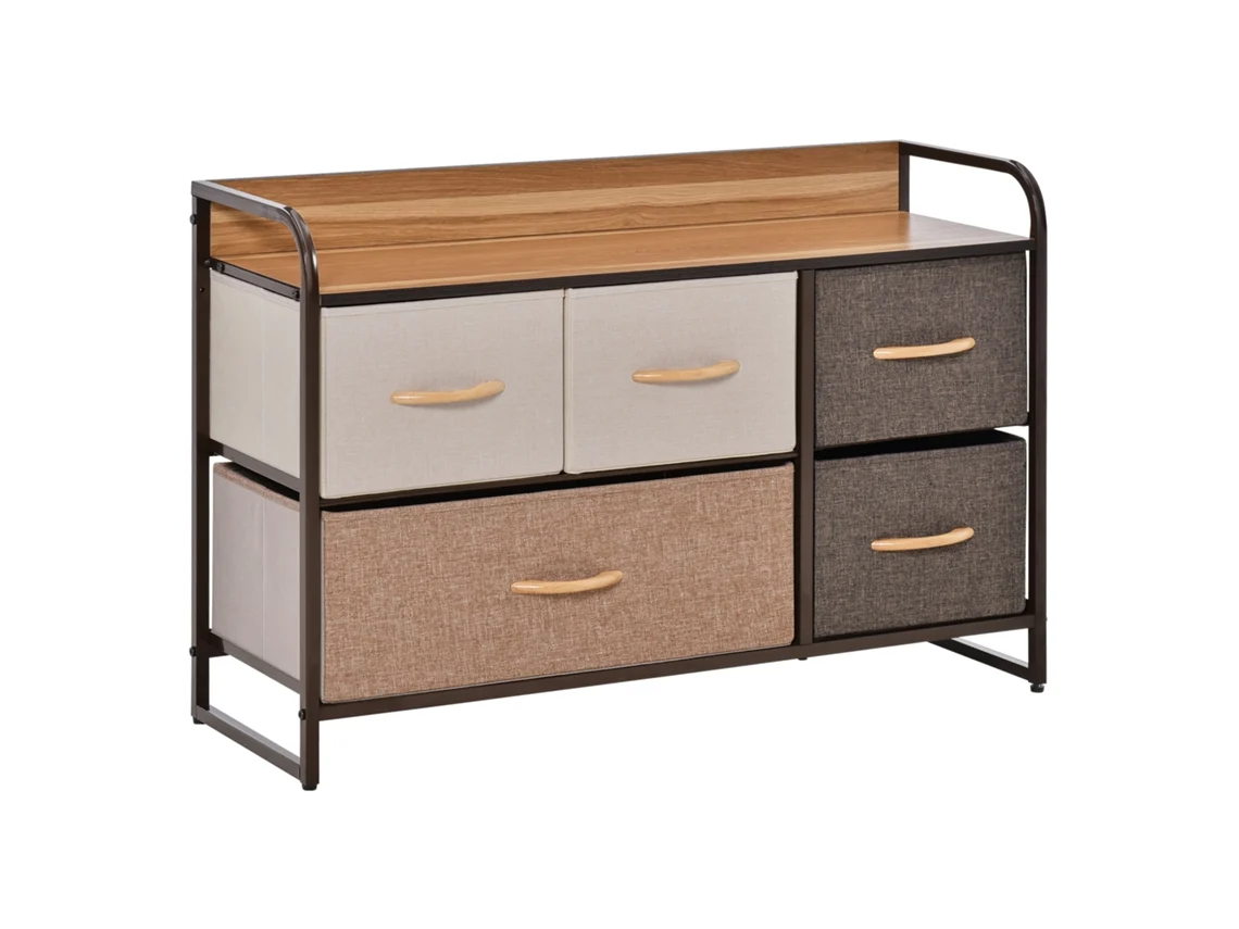 Cômoda Tecido 5 Gavetas 87,5x29x58cm Marrom Bege