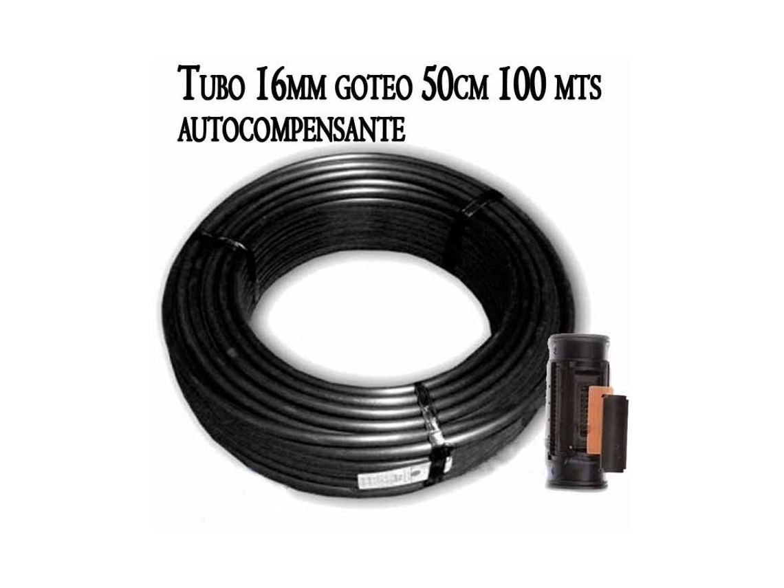 Tuberia Riego Por Goteo 16mm Con Goteros Autocompensantes Cada 50 Cm, 100 Metros, Negro