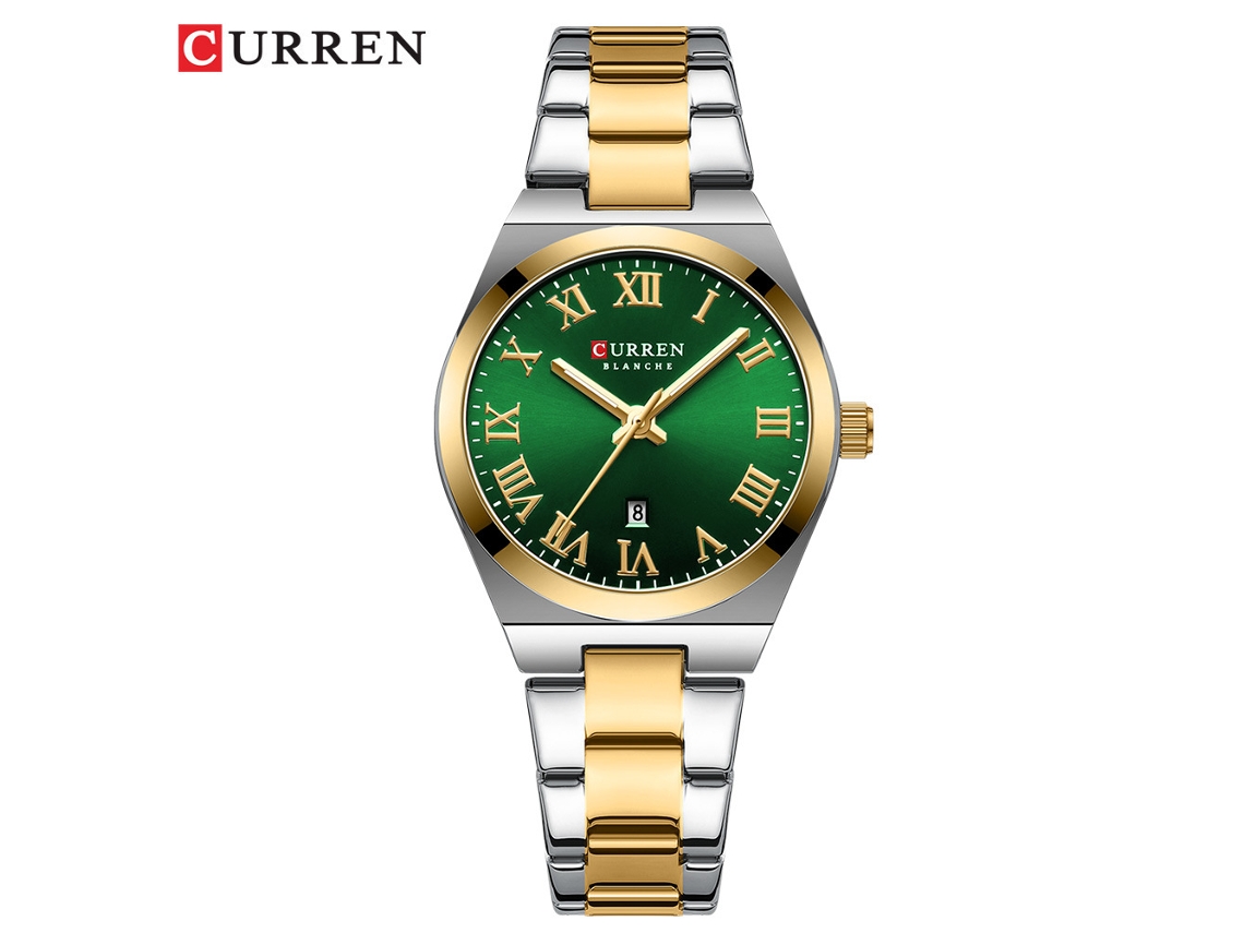 Relógio feminino elegante com numerais romanos, movimento de quartzo, calendário e resistência à água MDUG | MDUG