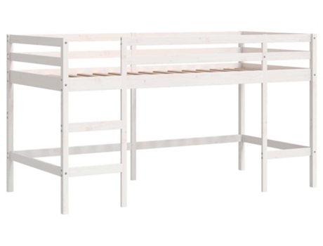 Cama alta de niños VIDAXL con escalera madera maciza blanca (90x200 cm)