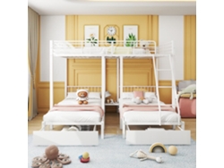 Litera Para 3 Niños Con 2 Cajones - 140x200cm Y 2x90x200cm - Estructura De Colchón - Blanco (colchón No Incluido)