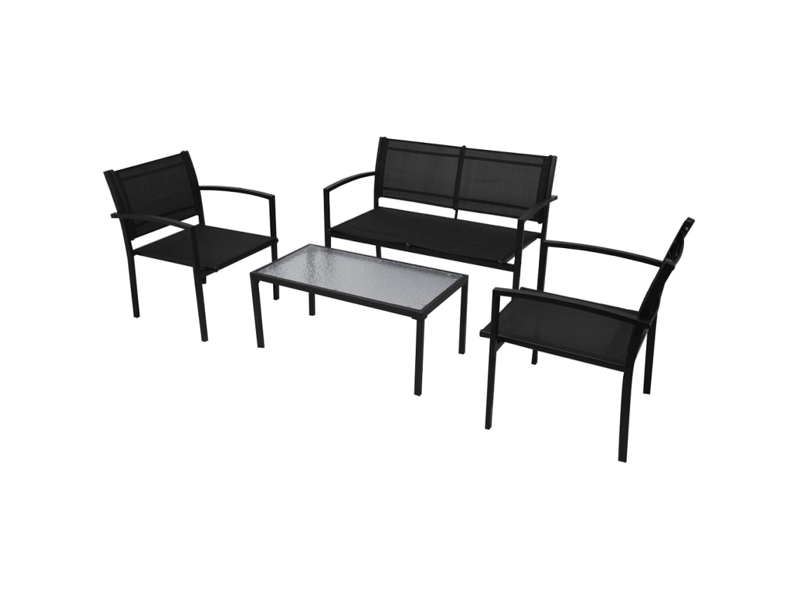 Conjunto de salón de jardín de 4 piezas Textilene Negro Dkd Home Decor